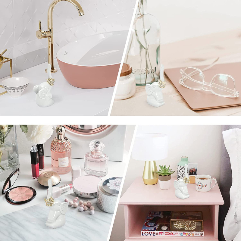 Keraamiline valge elevandi rõngasriiul kaelakee rõngas ehete riiul kodulaua kaunistuseks loominguline kingitus