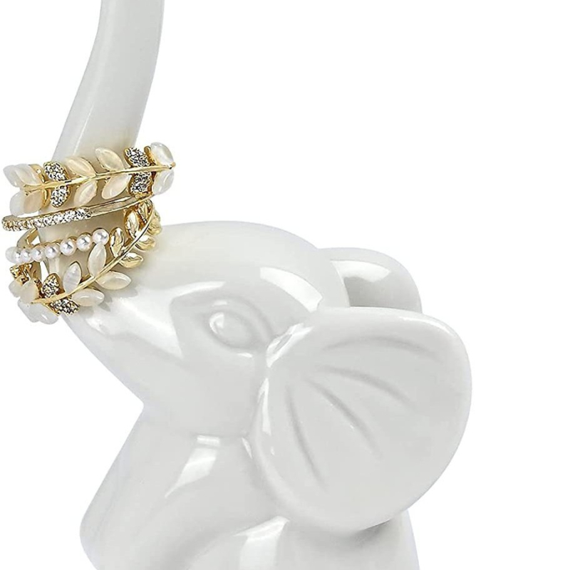 Keraamiline valge elevandi rõngasriiul kaelakee rõngas ehete riiul kodulaua kaunistuseks loominguline kingitus