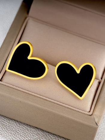 Titán acél, nem fakuló, kiváló minőségű fekete szerelmes fülbevalók, titán acél, női, niche dizájn, őszi és téli, európai és amerikai stílusú szerelmes fülbevalók