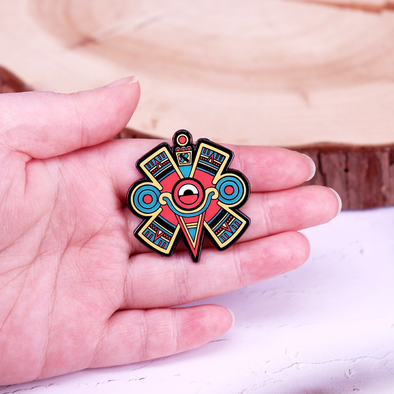 Actekų simbolis Olin emalio segtukas mados papuošalai