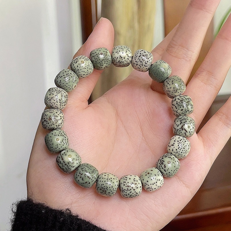 Оригинална екология Хайнан Xingyue Зелена Ин кожа Бодхи Ръкохватка Единичен кръг Момчета Плато Игра Мъниста Мека Гривна с Мъниста Буда