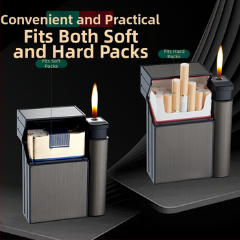 Αναπτήρας τσιγάρων με θήκη τσιγάρων, ενσωματωμένος κόκκινος, φορητός, ανθεκτικός στην πίεση και την υγρασία, με ενσωματωμένο αναπτήρα, 20 τεμάχια