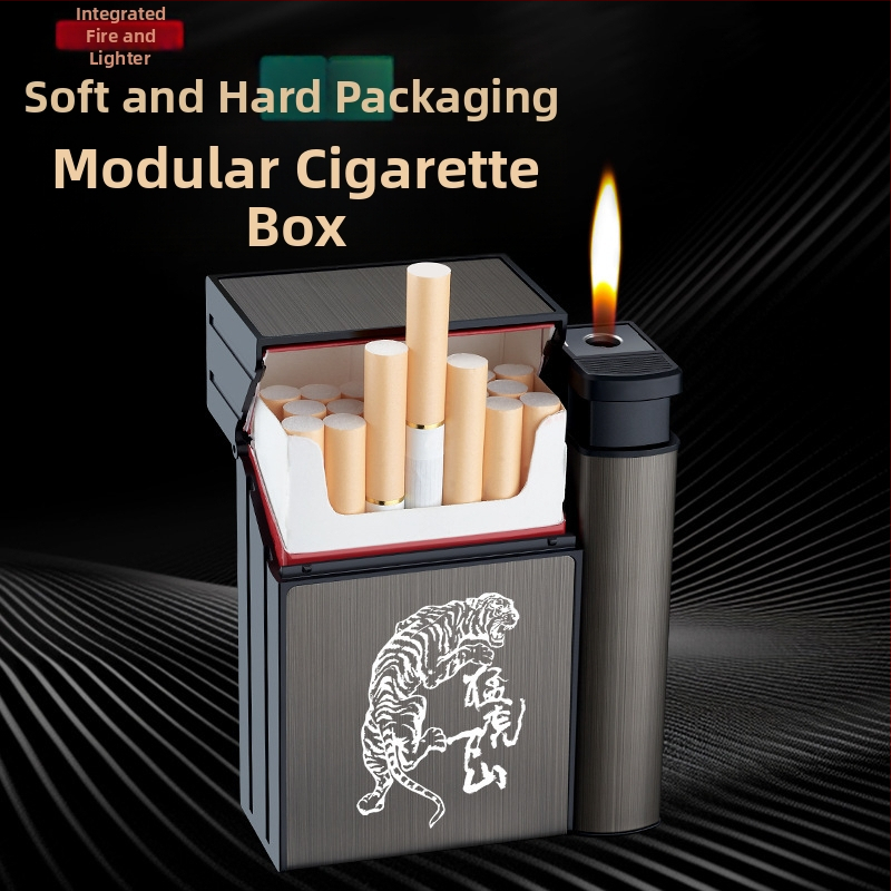 Internetinis raudonas kūrybinis cigarečių dėklo žiebtuvėlis, integruotas 20 vnt. pakuotėje, asmeninis nešiojamas, slėgiui atsparus, drėgmei atsparus cigarečių žiebtuvėlis su žiebtuvėliu