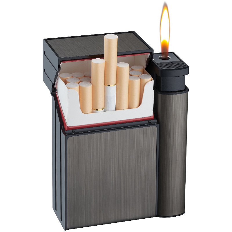 Internetinis raudonas kūrybinis cigarečių dėklo žiebtuvėlis, integruotas 20 vnt. pakuotėje, asmeninis nešiojamas, slėgiui atsparus, drėgmei atsparus cigarečių žiebtuvėlis su žiebtuvėliu
