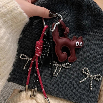 Vintažinis raudonos spalvos odinis katės laipiojimo virvės pakabukas, naujo stiliaus mergaitiškas krepšys, pakabinamas telefono grandinėlė, universalus pakabukas, madingas