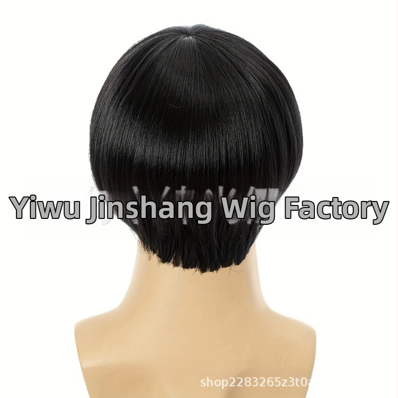 Мъжка черна COS перука с глава на диня, перука с глава с гъба, перука с капачка на главата, перука с глупакова глава