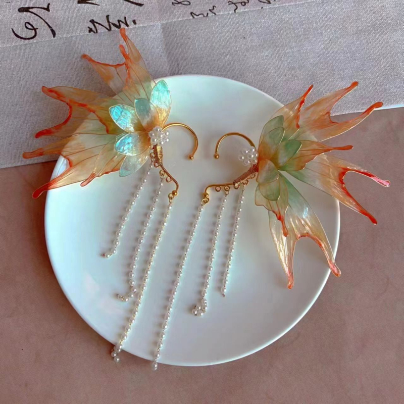 Super fėjos elfo drugelio žuvies Ji plaukų auskarai nacionalinio stiliaus kutais išskirtiniai antikvariniai Han drabužių aksesuarai plaukų aksesuarai galvos apdangalai