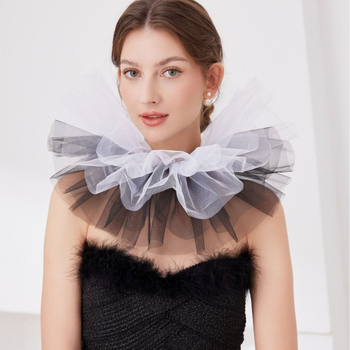 Νέο ασπρόμαυρο κολάρο κλόουν με φουσκωτό κολάρο πολλαπλών στρώσεων από πλέγμα ψεύτικο κολάρο, αξεσουάρ σκηνής για φωτογραφικά αξεσουάρ
