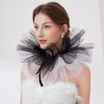 Νέο ασπρόμαυρο κολάρο κλόουν με φουσκωτό κολάρο πολλαπλών στρώσεων από πλέγμα ψεύτικο κολάρο, αξεσουάρ σκηνής για φωτογραφικά αξεσουάρ