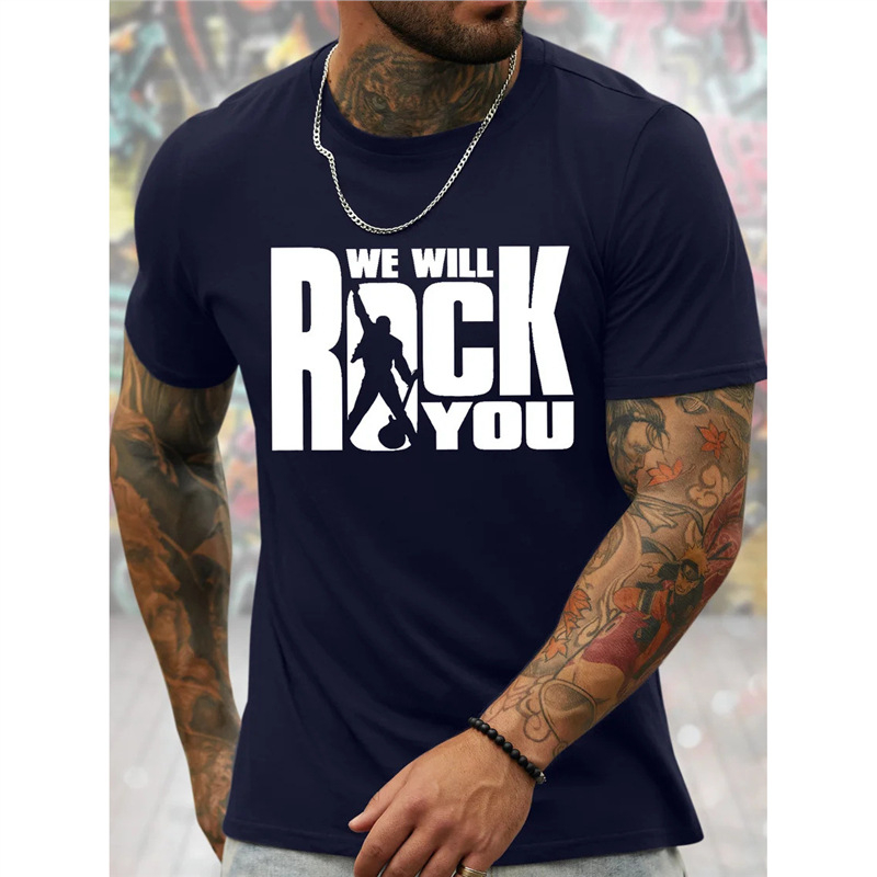 Užsienio prekyba, tarpvalstybinė Europos ir Amerikos prekyba, Europos kodas, plius dydžio, vyriški roko stiliaus, juokingi, grafiniai, laisvi, kasdieniai medvilniniai marškinėliai su raidėmis.