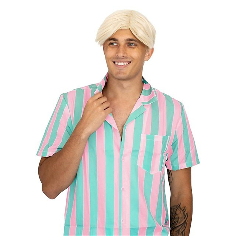 Väliskaubanduse uus Euroopa ja Ameerika parukas Meeste kena hele kuldne kaldus tukk lühikestele juustele kõrge temperatuuriga siidist mehhanismiga nööpidega võrgust peakate