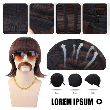 Европейска и американска модна мъжка кафява перука с октопод, рок мъжка рокерска перука от 60-те години