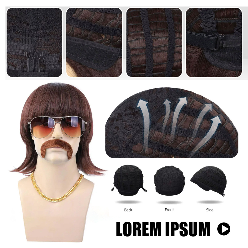 Европейска и американска модна мъжка кафява перука с октопод, рок мъжка рокерска перука от 60-те години