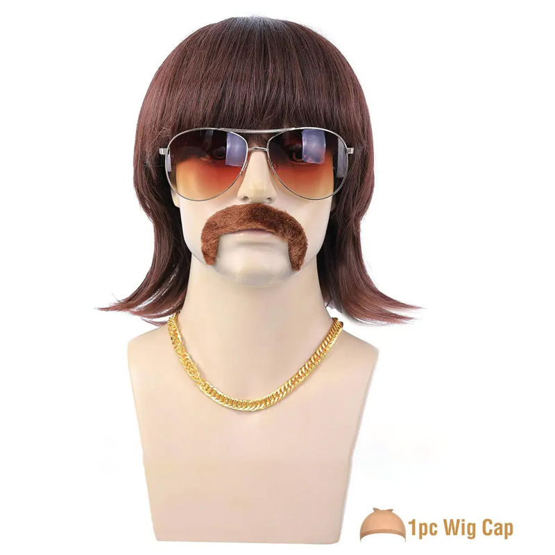 Европейска и американска модна мъжка кафява перука с октопод, рок мъжка рокерска перука от 60-те години