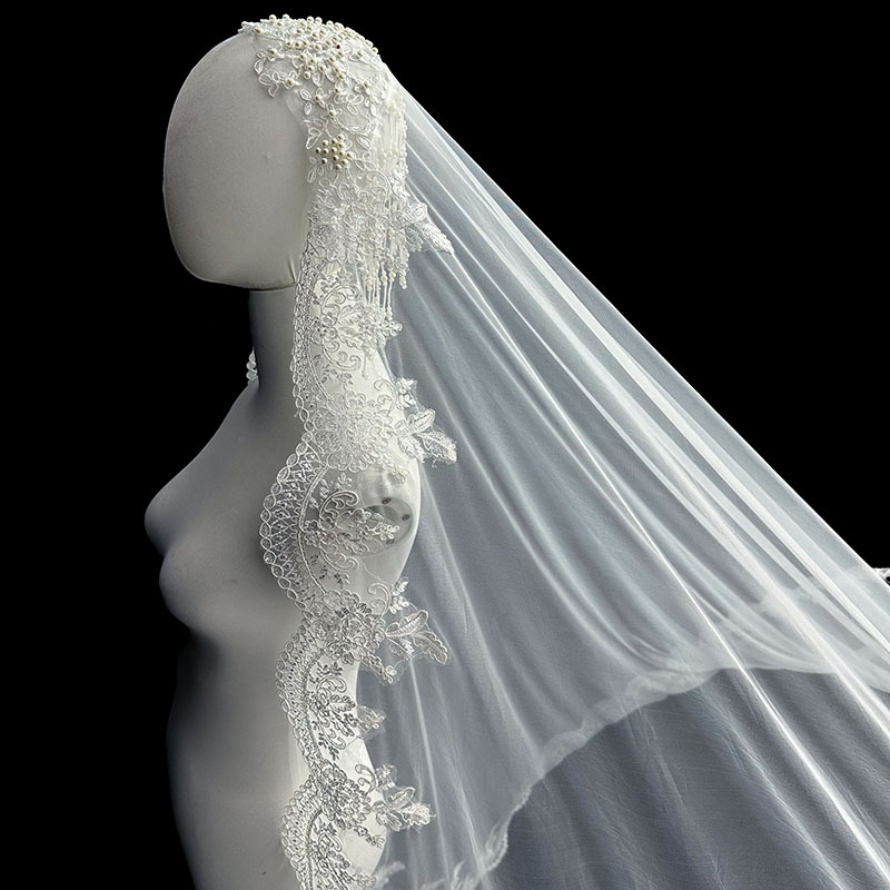 Naujas kutais puoštas perlų šydas, nuotakos, vestuvių pagrindinis vestuvinis šydas, super fėjos Mori ilgas kabantis šydas, galvos apdangalas