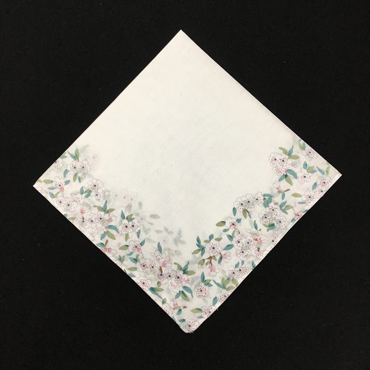 43 cm ilgio, 60-ųjų japoniška korėjietiška medvilninė marginta moteriška nosinaitė, šviežia nosinaitė, gamintojo prekė, sandėlyje, persikų žiedų raštas