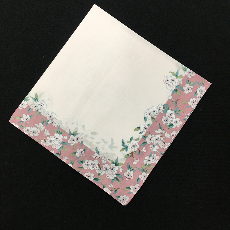 43 cm ilgio, 60-ųjų japoniška korėjietiška medvilninė marginta moteriška nosinaitė, šviežia nosinaitė, gamintojo prekė, sandėlyje, persikų žiedų raštas