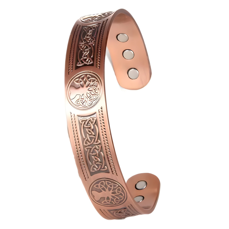 AliExpress jauna cirsta ziedu slepenā teksta sena sarkana vara magnētiskā aproce 15 mm vikingu vīriešu atvērta aproce