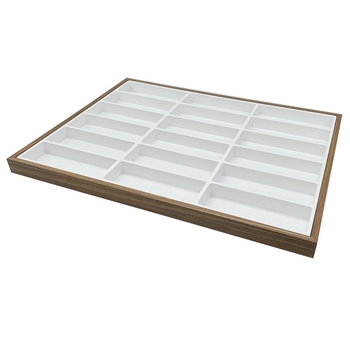 Ξύλινο κουτί κοσμημάτων με 18 θήκες και μαύρο χρώμα καρυδιάς σε απόθεμα, σε απόθεμα, για γυαλιά ηλίου, δίσκος πωλήσεων και εκλεκτή κοσμηματοθήκη