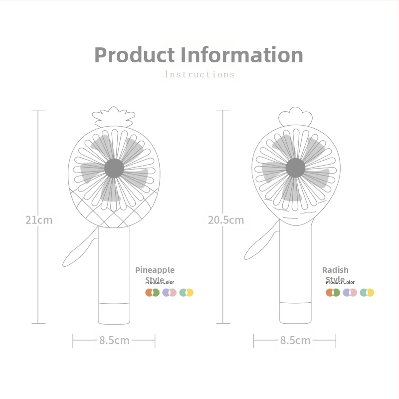Нов продукт Мини плодов ръчен вентилатор с ръчно налягане, малък преносим сладък ръчен вентилатор за ананас и моркови