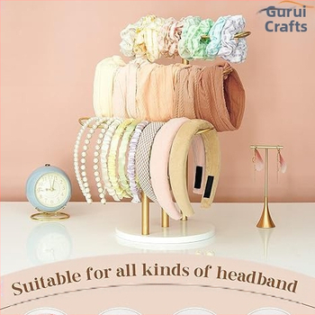 Metalinis galvos juostos stovas Trijų sluoksnių galvos juostos laikymo lentynėlė Auksinė galvos juostos laikymo lentynėlė Galvos juostos demonstravimo lentynėlė su mediniu pagrindu