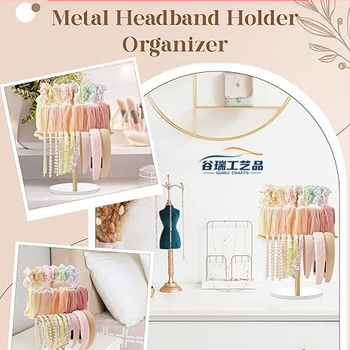 Metalinis galvos juostos stovas Trijų sluoksnių galvos juostos laikymo lentynėlė Auksinė galvos juostos laikymo lentynėlė Galvos juostos demonstravimo lentynėlė su mediniu pagrindu