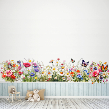 Καινούργια αυτοκόλλητα τοίχου με λουλούδια, γρασίδι, πεταλούδα, σαλόνι, υπνοδωμάτιο, παιδικό δωμάτιο, αφαιρούμενα διακοσμητικά αυτοκόλλητα MLA-16