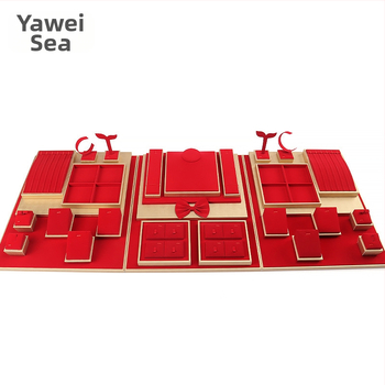 Set rekvizita za izlaganje nakita, crveni flanel, zlatni pladanj za nakit, držač za prstenje, ogrlicu, pult, stalak za nakit