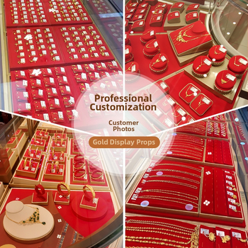 Set rekvizita za izlaganje nakita, crveni flanel, zlatni pladanj za nakit, držač za prstenje, ogrlicu, pult, stalak za nakit