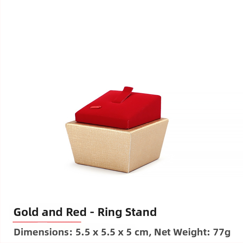 Set rekvizita za izlaganje nakita, crveni flanel, zlatni pladanj za nakit, držač za prstenje, ogrlicu, pult, stalak za nakit