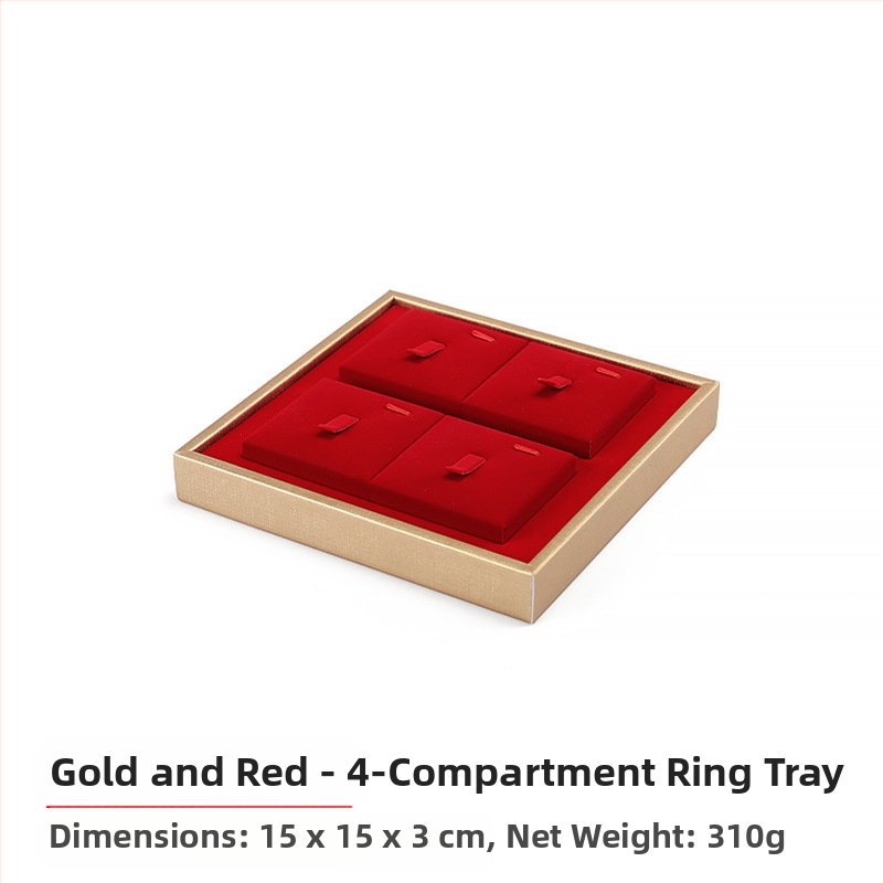 Set rekvizita za izlaganje nakita, crveni flanel, zlatni pladanj za nakit, držač za prstenje, ogrlicu, pult, stalak za nakit