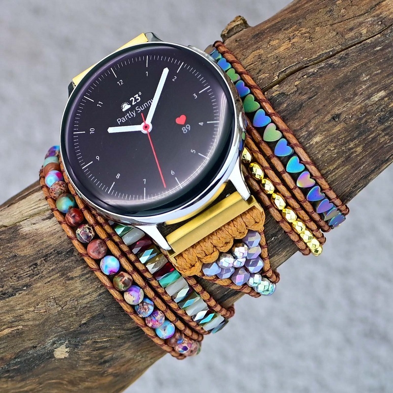 Vânzare fierbinte Amazon cu inimă de dragoste, piatră biliară neagră, curea de ceas Samsung Samsung, brățară cu piatră boemă