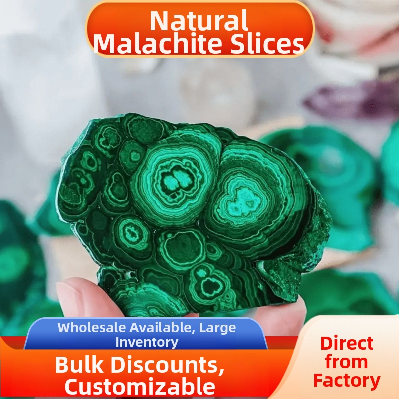 Looduslik kristallmalahhiit, viilutatud mineraalkristall, toores kivi, poleeritud dekoratiivkivi, geoloogilise teaduse näidis, piiriülene