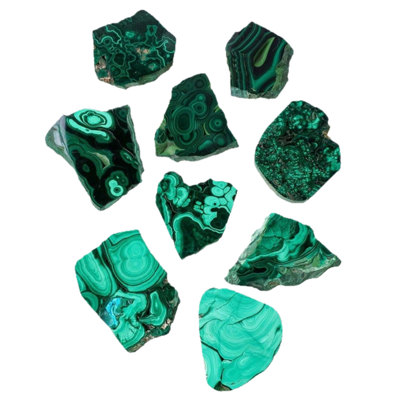 Looduslik kristallmalahhiit, viilutatud mineraalkristall, toores kivi, poleeritud dekoratiivkivi, geoloogilise teaduse näidis, piiriülene