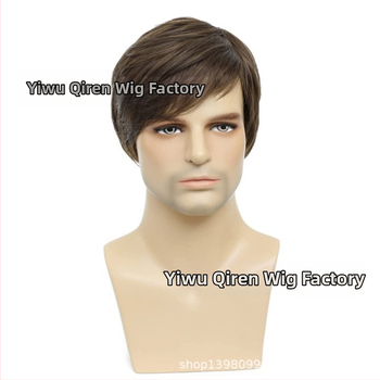 Uus meeste parukas lühikestest juustest, pruunidest meeste juustest, moodne naturaalsest keemilisest kiust peakate, soodusmüük, parukate tehas, hulgimüük