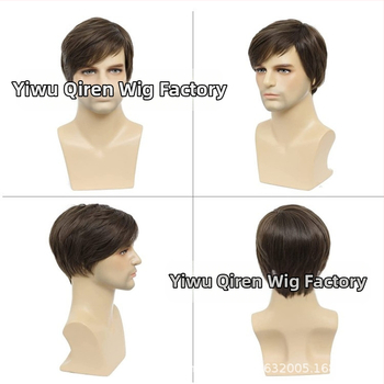 Uus meeste parukas lühikestest juustest, pruunidest meeste juustest, moodne naturaalsest keemilisest kiust peakate, soodusmüük, parukate tehas, hulgimüük