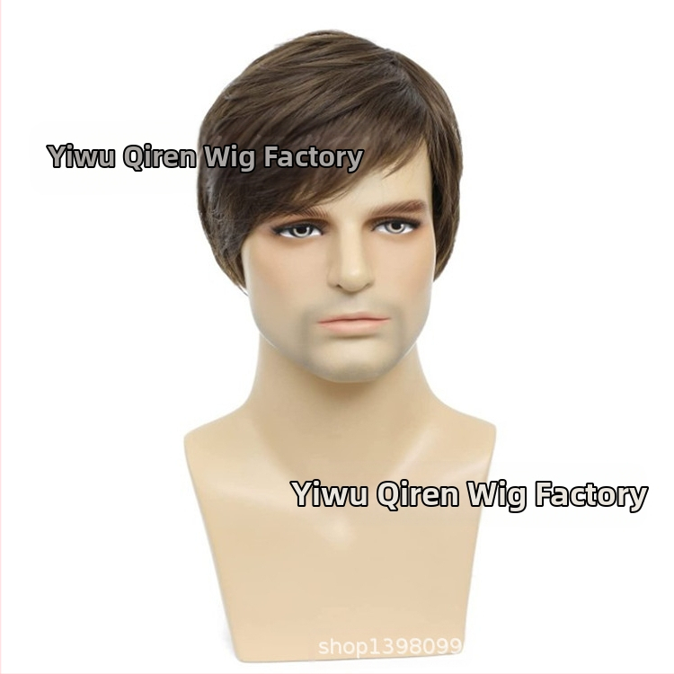 Uus meeste parukas lühikestest juustest, pruunidest meeste juustest, moodne naturaalsest keemilisest kiust peakate, soodusmüük, parukate tehas, hulgimüük