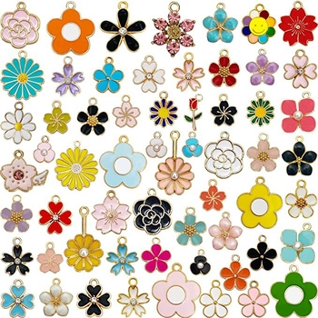 Exclusiv transfrontalier, nou, simplu, de culoare mixtă, picătură de ulei din aliaj, flori mici, accesorii pentru bijuterii, brățară DIY, pandantiv din material