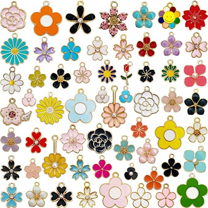 Exclusiv transfrontalier, nou, simplu, de culoare mixtă, picătură de ulei din aliaj, flori mici, accesorii pentru bijuterii, brățară DIY, pandantiv din material