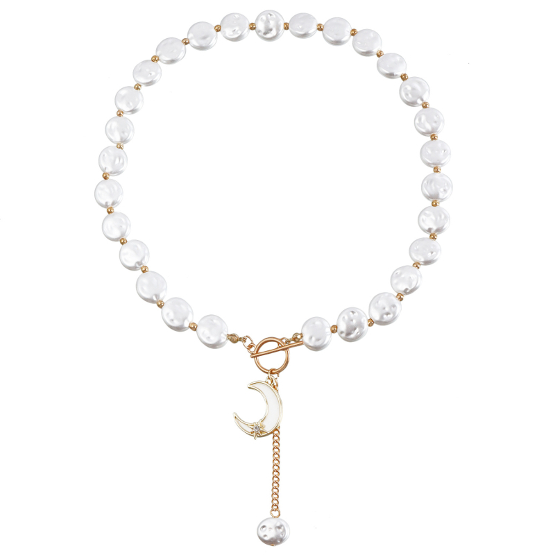 Europos ir Amerikos tarpvalstybiniai papuošalai paprasti vieno sluoksnio baroko imitacijos plokščių perlų vėriniai karoliai šalto stiliaus kutais megztinis grandinėlė