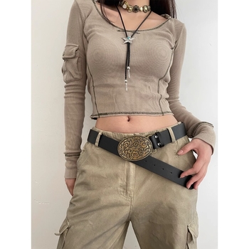 Amerikietiškas retro diržas moterims, madingi nauji juodi džinsai, dekoracijos, paprasti aksesuarai, stilingas platus diržas, universalus