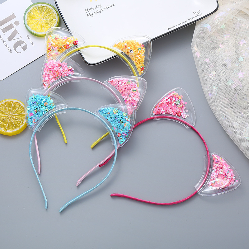 Нов детски обръч за коса с плаващи пясъци, котешки уши, корона, заешки уши, обръч за глава, супер сладък, корейски принцесни аксесоари за коса на едро