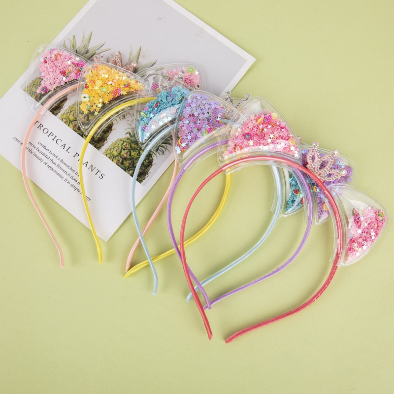 Нов детски обръч за коса с плаващи пясъци, котешки уши, корона, заешки уши, обръч за глава, супер сладък, корейски принцесни аксесоари за коса на едро