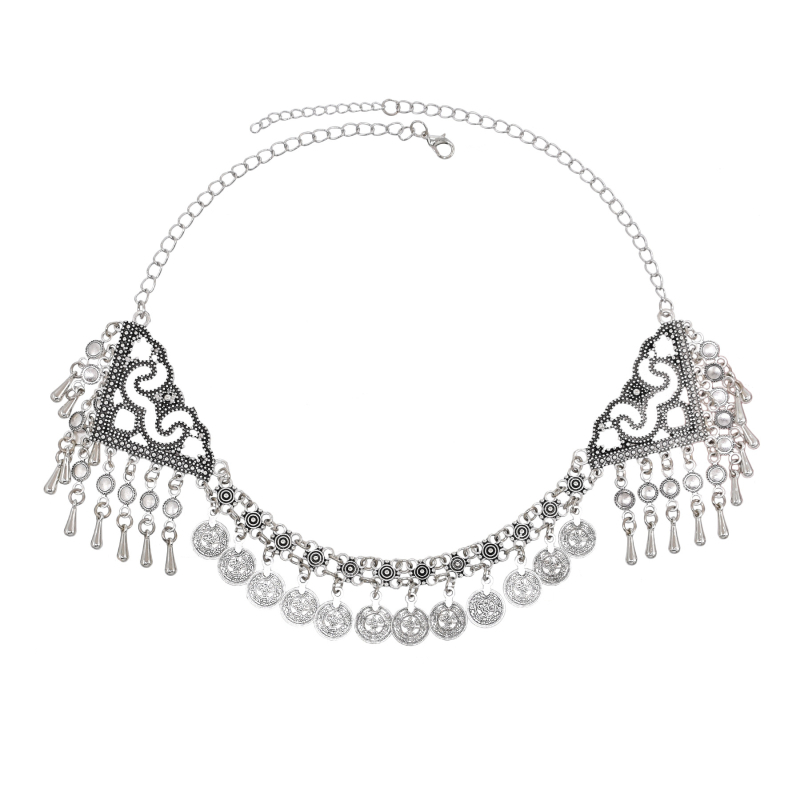 Euroopa ja Ameerika retro sulamist tutiga kaelakee peakate kahesuguse kasutusega aksessuaaridega liialdatud pinnakattega naiste mündist otsmikuketiga juuksepael hulgimüük