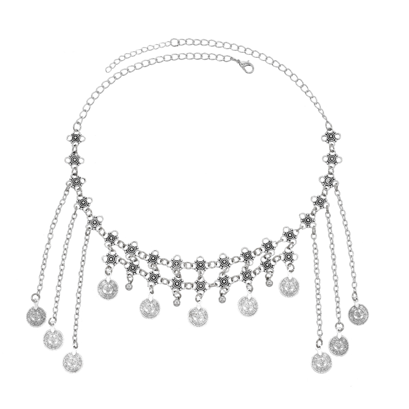 Euroopa ja Ameerika retro sulamist tutiga kaelakee peakate kahesuguse kasutusega aksessuaaridega liialdatud pinnakattega naiste mündist otsmikuketiga juuksepael hulgimüük