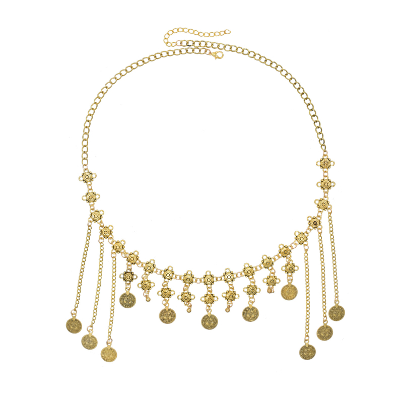 Euroopa ja Ameerika retro sulamist tutiga kaelakee peakate kahesuguse kasutusega aksessuaaridega liialdatud pinnakattega naiste mündist otsmikuketiga juuksepael hulgimüük