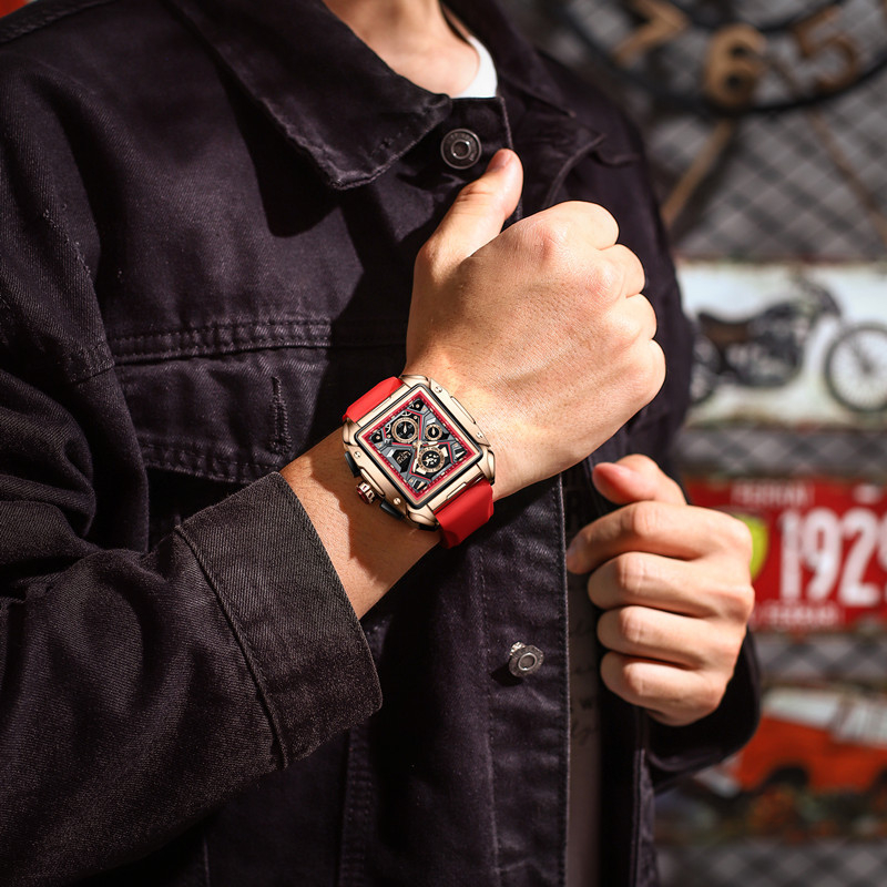 Νέο διασυνοριακό ρολόι χαλαζία με προσωπικότητα και τετράγωνο σχεδιασμό, μεγάλο καντράν, πολυλειτουργικό, υψηλής αξίας, φωτεινό ανδρικό ρολόι