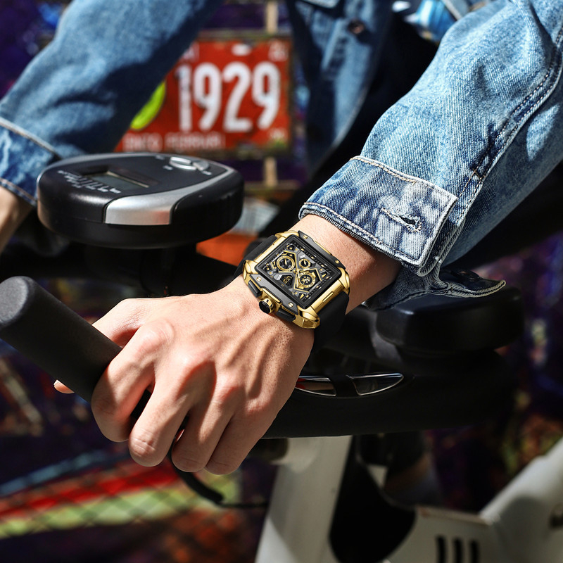 Νέο διασυνοριακό ρολόι χαλαζία με προσωπικότητα και τετράγωνο σχεδιασμό, μεγάλο καντράν, πολυλειτουργικό, υψηλής αξίας, φωτεινό ανδρικό ρολόι