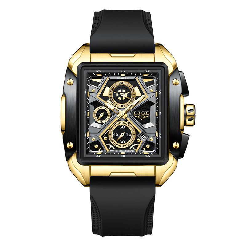 Νέο διασυνοριακό ρολόι χαλαζία με προσωπικότητα και τετράγωνο σχεδιασμό, μεγάλο καντράν, πολυλειτουργικό, υψηλής αξίας, φωτεινό ανδρικό ρολόι