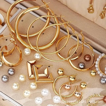 Нови креативни обеци с семпла атмосфера, златен костюм (без кутия)